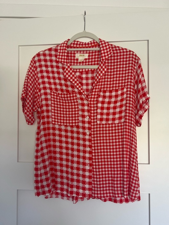 Anthropologie Tops - Anthropologie Red and White Gingham Button-Down Shirt by Maeve